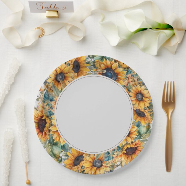 Assiettes En Carton Mariage de tournesol rustique (Mariage)