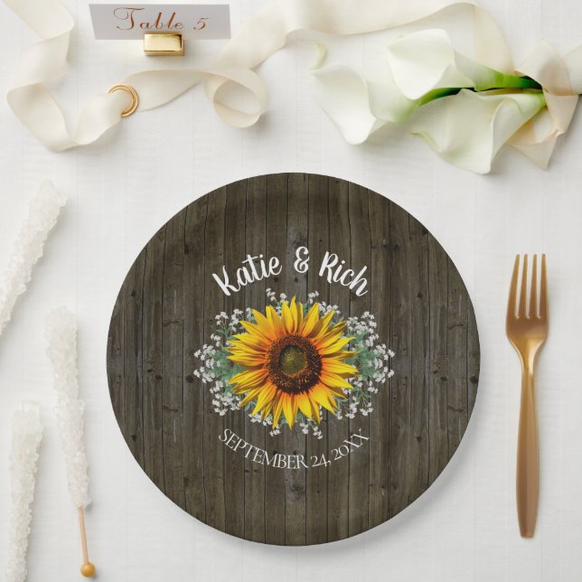 Assiettes En Carton Mariage de tournesol rustique (Mariage)