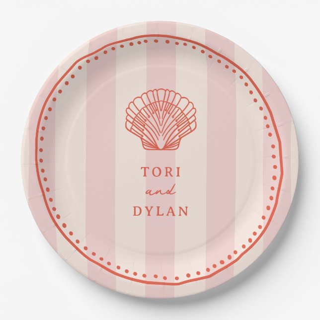 Assiettes En Carton Mariage de triage Tropical rose Saint-Jacques (Devant)