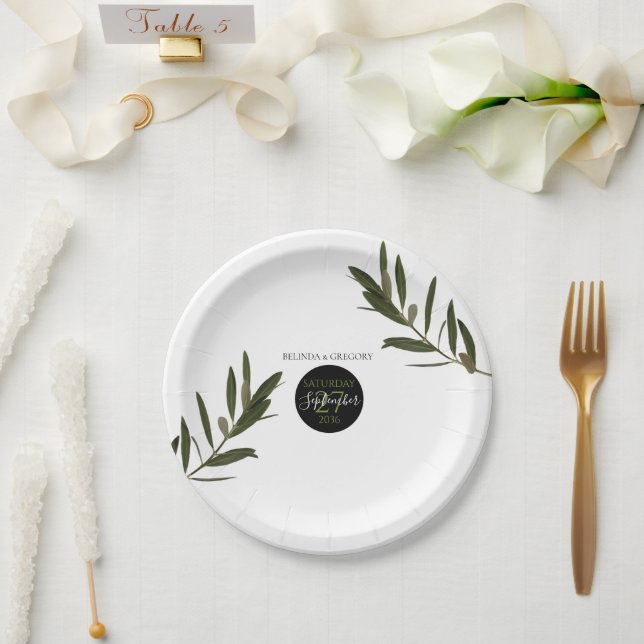 Assiettes En Carton Mariage de verdure Feuille d'olive (Mariage)