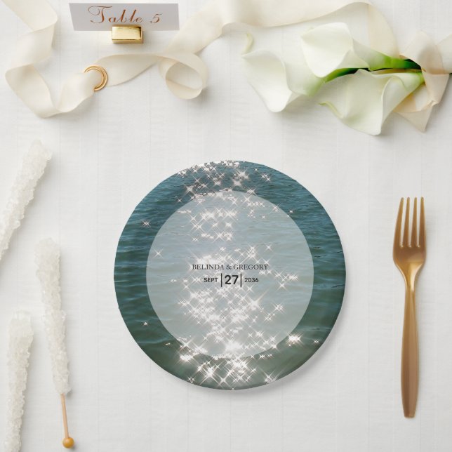 Assiettes En Carton Mariage d'eau de mer de plage (Mariage)