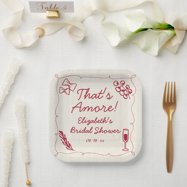 Assiettes En Carton Mariage décontracté rétro rouge italien dessiné à  (Mariage)