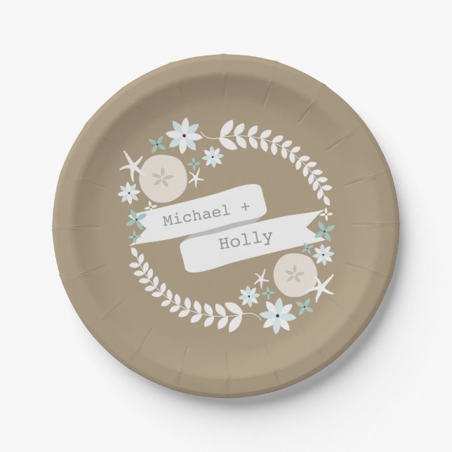 Assiettes En Carton Mariage des noms de couronne de plage (Devant)