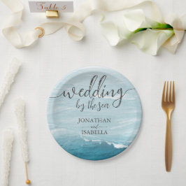 Assiettes En Carton Mariage d'été au bord de la mer bleue ondulée ombr