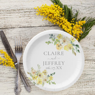 Assiettes En Carton Mariage d'été Delicic Jaune Floral Sage Vert