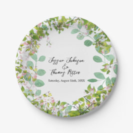 Assiettes En Carton Mariage d'été romantique personnalisé Eucalyptus