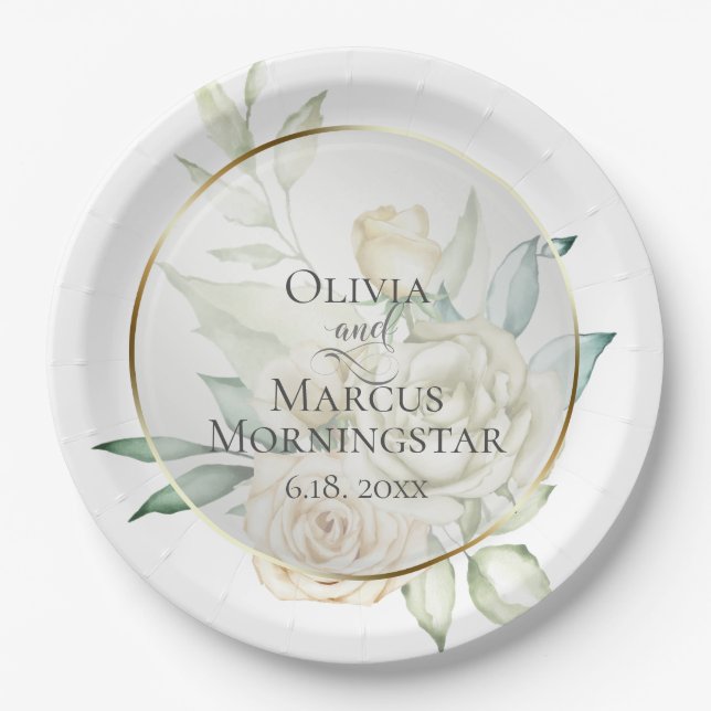 Assiettes En Carton Mariage d'été Rose pâle Jaune (Devant)