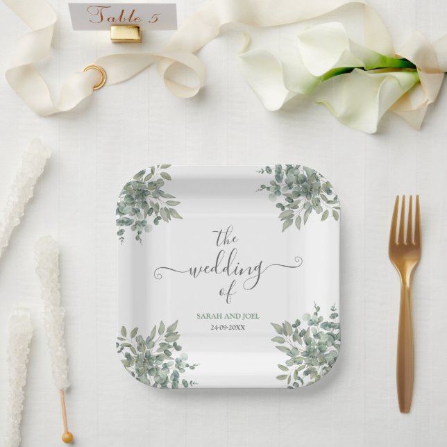Assiettes En Carton Mariage d'eucalyptus (Mariage)