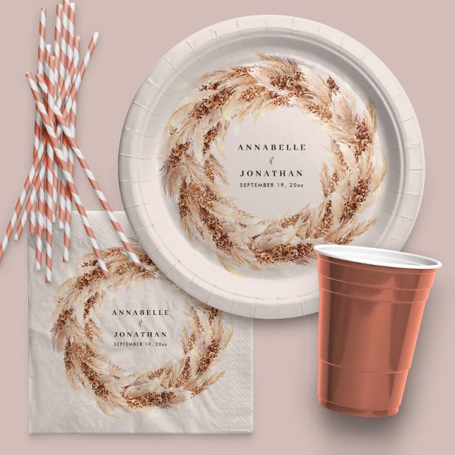 Assiettes En Carton Mariage d'herbe bohème naturel moderne (Créateur téléchargé)