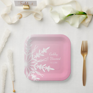 Assiettes En Carton Mariage d'hiver Pink Snowflake