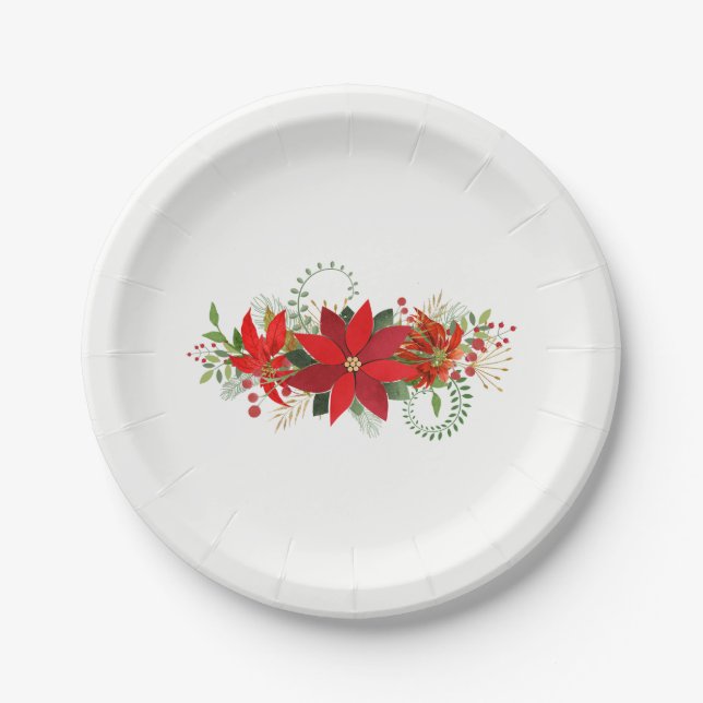 Assiettes En Carton Mariage d'hiver Rouge Blanc Poinsettia Fête (Devant)