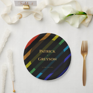 Assiettes En Carton Mariage d'hommes gays Élégant arc-en-ciel