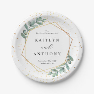 Assiettes En Carton Mariage d'huile d'or géométrique Eucalyptus