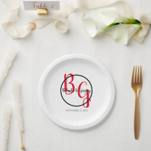Assiettes En Carton Mariage d'initiales personnalisées simples