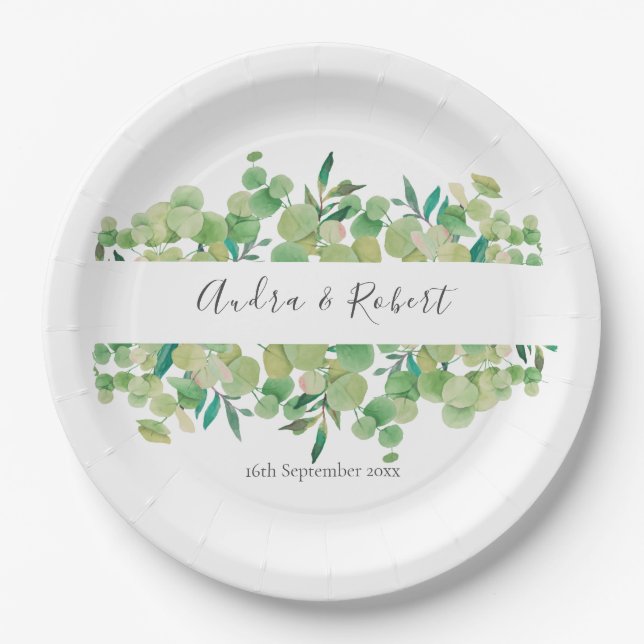 Assiettes En Carton Mariage du jardin d'Eucalyptus (Devant)