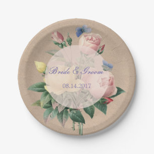 Assiettes En Carton Mariage du jardin papillon Rose anglais