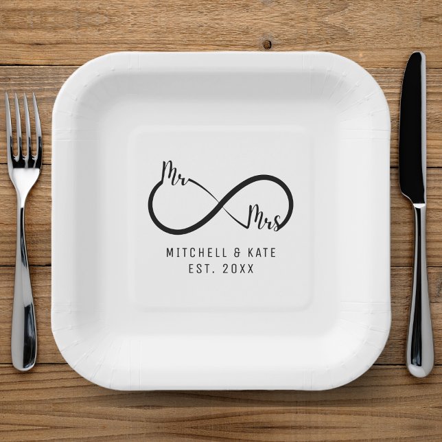 Assiettes En Carton Mariage du symbole M & Mme Infinity (Mr & Mrs Infinity Symbol Wedding Paper Plates
)