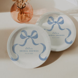 Assiettes En Carton Mariage Dusty Blue Dessiné à la Main