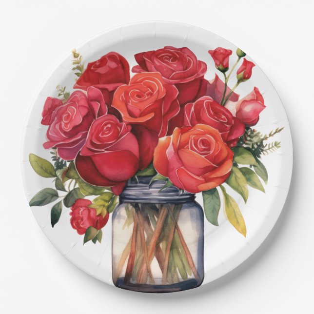 Assiettes En Carton Mariage élégant de Red Roses (Devant)