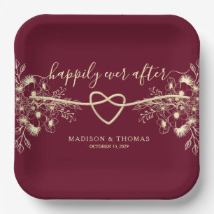 Assiettes En Carton Mariage élégant floral bordeaux