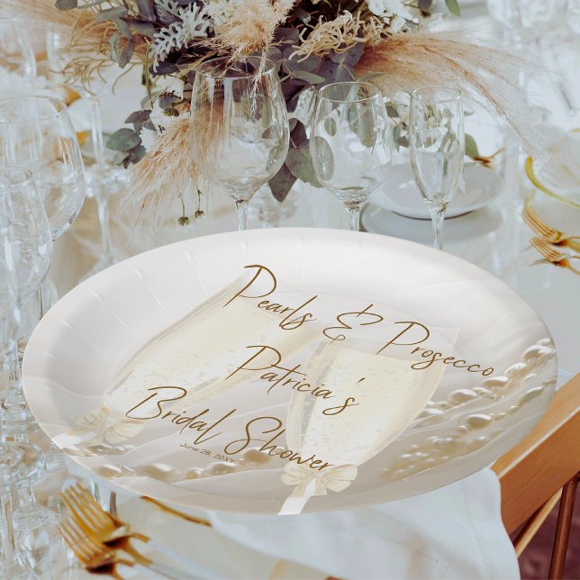 Assiettes En Carton Mariage élégant moderne Perles & Prosecco pour une (Créateur téléchargé)