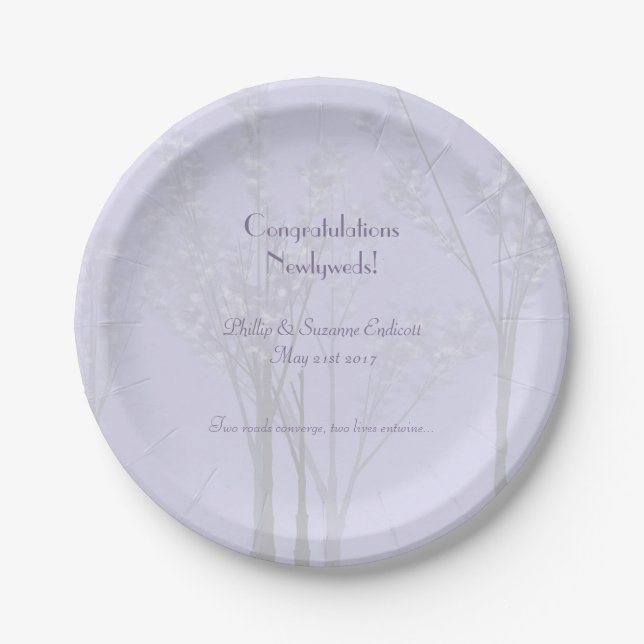 Assiettes En Carton Mariage élégant Newlyweds Lavender Tree Art (Devant)