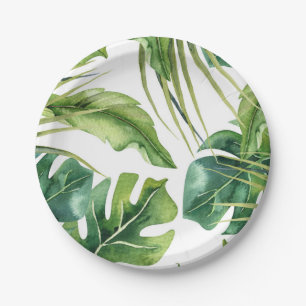 Assiettes En Carton Mariage Élégant Tropical Été Feuilles de Palmier