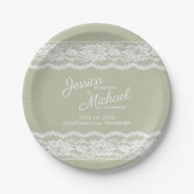Mariage Élégant Vert Sauge Blanc Dentelle