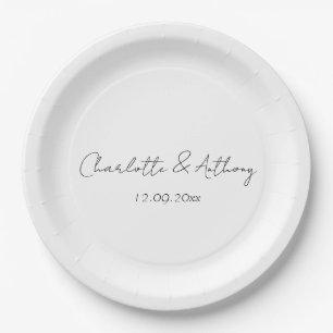 Assiettes En Carton Mariage Élégante calligraphie Créative Noir Blanc