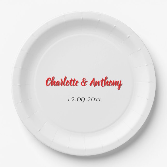 Assiettes En Carton Mariage Élégante calligraphie Créative Rouge Blanc (Devant)