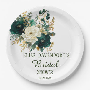 Assiettes En Carton Mariage Emerald Green et White Gold Peonies