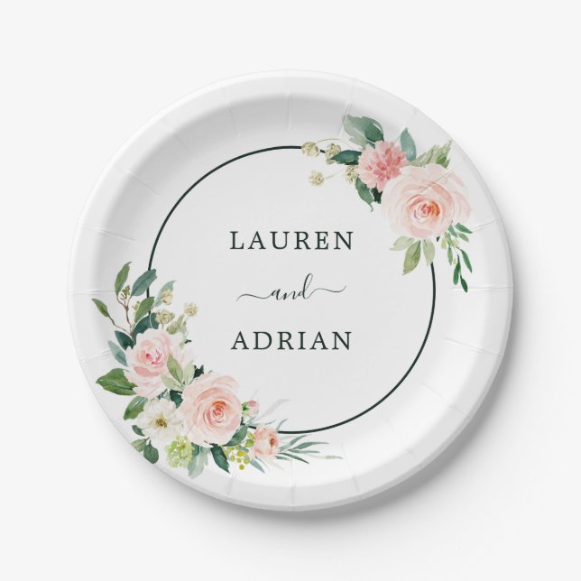Assiettes En Carton Mariage en fleur rose (Devant)