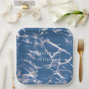 Assiettes En Carton Mariage en marbre bleu argenté