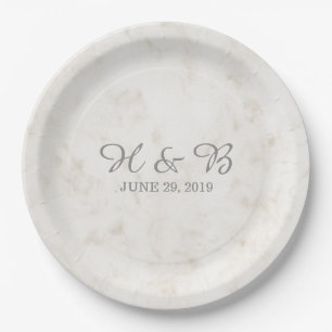 Assiettes En Carton Mariage en marbre doux beige