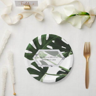 Assiettes En Carton Mariage en marbre tropical Monstera