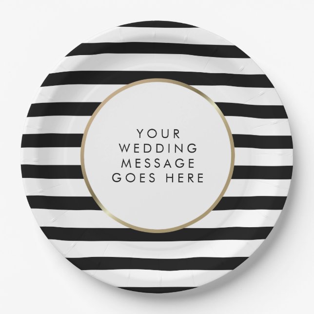 Assiettes En Carton Mariage en or noir et blanc (Devant)