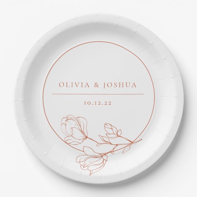 Assiettes En Carton Mariage en terre cuite Floral Personnalisé (Devant)