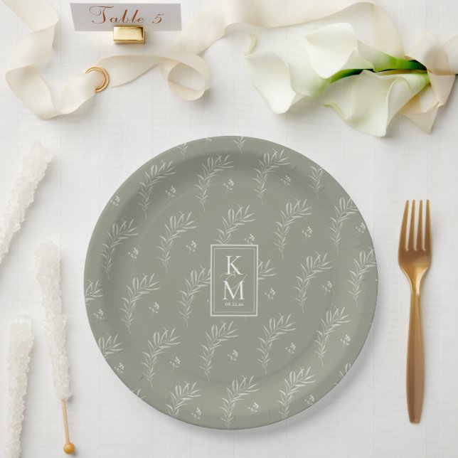Assiettes En Carton Mariage Eucalyptus Motif Green ID901 (Mariage)