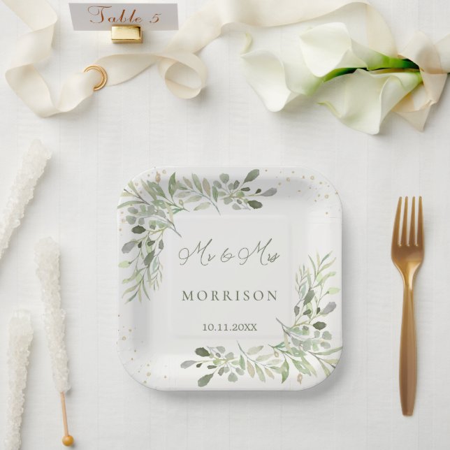 Assiettes En Carton Mariage Feuille du feuillage vert Eucalyptus (Mariage)