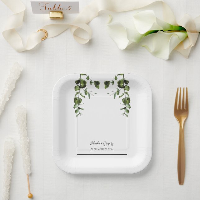 Assiettes En Carton Mariage Feuille rustique Eucalyptus (Mariage)