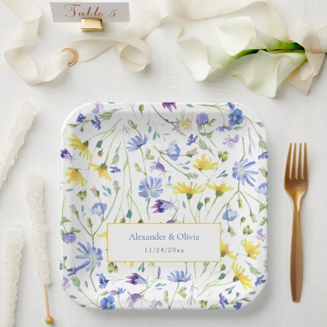 Assiettes En Carton Mariage Fleur sauvage aquarelle (Mariage)
