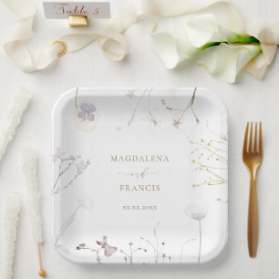 Assiettes En Carton mariage fleur sauvage délicat