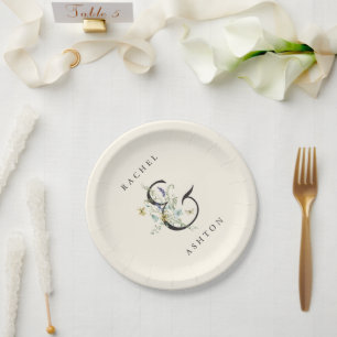 Assiettes En Carton Mariage Fleur sauvage ivoire Elegant