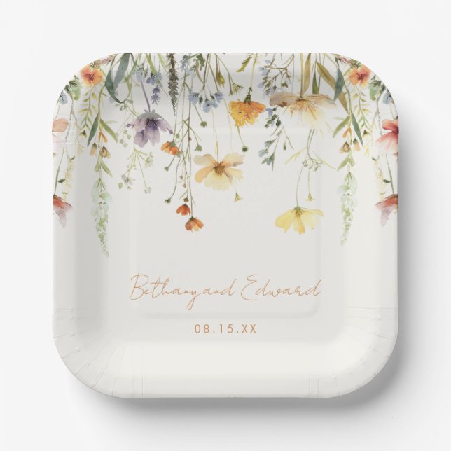 Assiettes En Carton Mariage Fleur sauvage rustique (Recto)