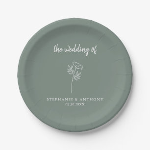 Assiettes En Carton Mariage Fleur sauvage Sage Green