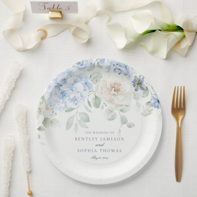 Assiettes En Carton Mariage Fleurie d'Hydrangea Bleu Quelque Chose (Mariage)