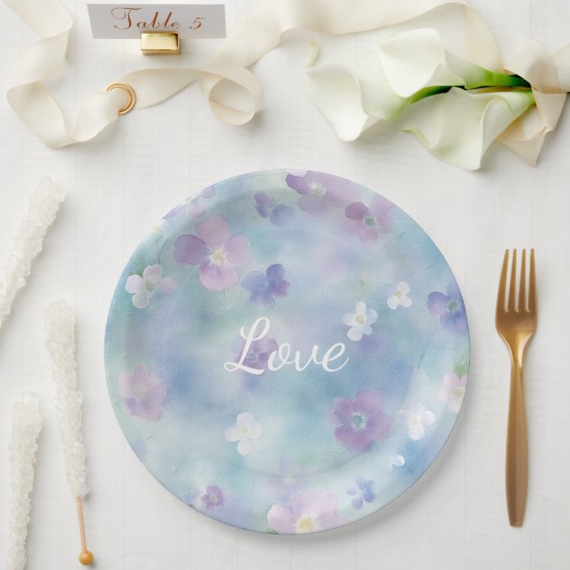 Assiettes En Carton Mariage Fleurs Blanches Violettes Jolis (Mariage)