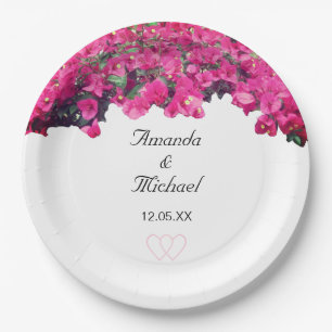 Assiettes En Carton Mariage fleurs tropicales et cœurs