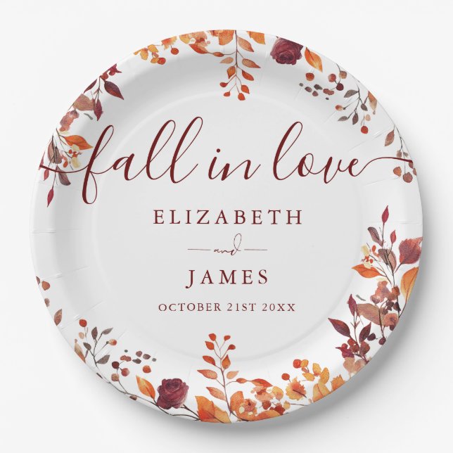 Assiettes En Carton Mariage Floral Automnal Amour Rustique (Devant)