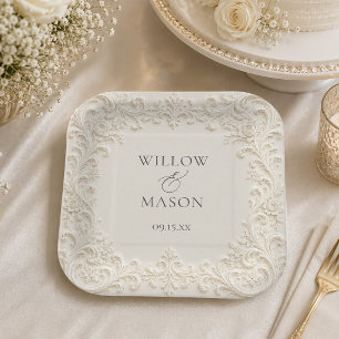 Assiettes En Carton Mariage Floral Baroque Vintage à Enroulement